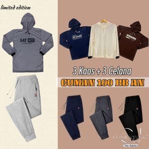Promo 3 Kaos Tani + 3 Celana Joger Bebyteri Panjang [16%15] Celana Training Panjang Tani kupluk Lengan Panjang Outdorr L-XL Adem Nyaman di Pakai Setelan Tani