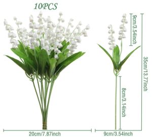 10Pcs Artificial Flower Realistic Lily of The Valley Flower Plastic White Bellflower Wedding Party Office Home Garden Decoration