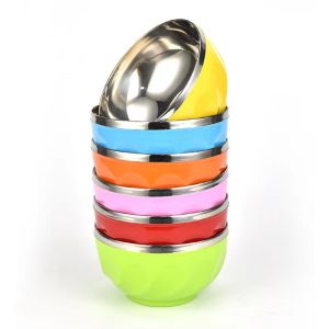 Stainless Steel Bowl Colorful Rice Bowl Kids Food Container Anti-Hot Insulated Soup Bowl DS-04
