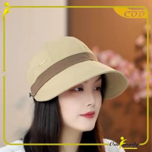 ONE-P646 Topi Anti UV Bahan Adem Pelindung Matahari Gaya Modern Topi Wanita Korea Dengan Kait