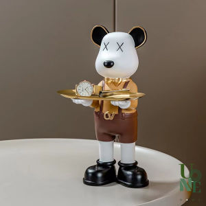 Phromseng H066 Home ♥ นอนหมียืนถือถาด ขนาดของแต่งบ้าน รูปปั้นตูกตาเรสอน สำหรับตกแต่งบ้าน ห้องนั่งเล่น สำนักงาน และคุณภาพ ให้สนับสนุนคุณภาพได้ที่สุดในอนาคต