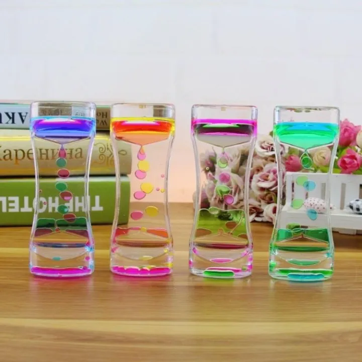 Double-color Hourglass Liquid Motion Bubbler Timer for Relaxing Therapy Relieves Stress and Increase Fidget Toy Blue and Pink