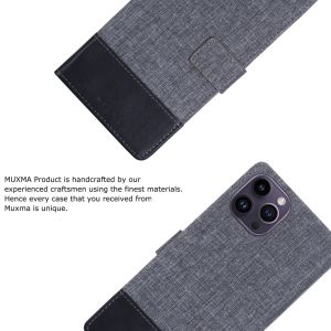 Muxma Canvas Flip Case Compatible for iPhone 16 15 14 13 12 11 Pro Max Mini PU Leather Wallet Cover Card Slot Classic