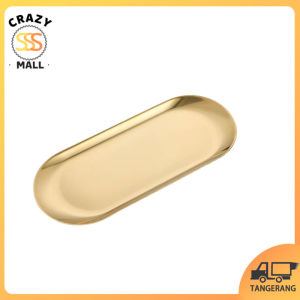 Piring Oval Emas Nampan Stainless Elegant Untuk Snack Canapé Tahan Noda Anti Gores