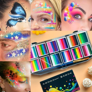 12 Colors Water-Soluble Rainbow Palette Childrens Face Body Paint Makeup Body Paint Pigments Face Makeup for Kids Adults with brushes