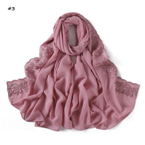 Jifang Embroidery Butterfly Flower Floral Lace Brim Plain Bubble Chiffon Shawl Pashmina Head Scarf Wraps Sulam Muslim Hijabs Shawls YZ60