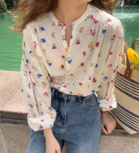Áo Cánh COCOEPPS Cho Nữ Áo Sơ Mi Hoa Retro Phong Cách Hàn Quốc Mùa Xuân Và Mùa Thu Ngọt Ngào Sang Trọng CC