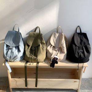 CRNGW Korean Style Travel Backpack Lightweight Nylon Student Schoolbag Fashion Waterproof Drawstring Backpack Outdoor