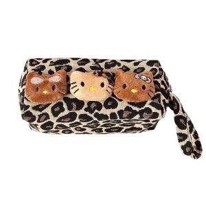 TSEVD With Pendant Rope Leopard Kitty Stationery Bag Multifunctional Blackskin Kitty Kitty Pencil Pouch Cartoon Ins Y2K Style KT Cat Cosmetic Bag Stationery Holder