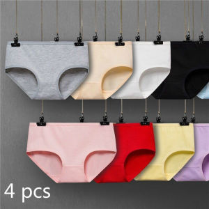 UOEY 4 Pcs/pack Super Comfortable Cotton Women Panties Seamless Plus Size Briefs Women Intimates Mid-Rise Soft Underpants L XL XXL White Pink Grey Purple Blue Black