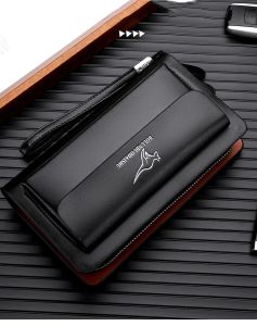 KANGAROO Brand Men Clutch Bag Fashion Leather Long Purse Double Zipper Business Wallet Black Brown Male Casual Handy Bag2026