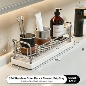 Multi Purpose Sink Drain Storage Rack Detachable Drip Tray Stainless Steel Sink Top Caddy Kitchen Soap Sponge Holder