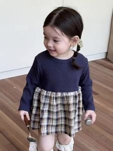 Childrens spring romper baby spring clothing 2026 Spring Korean-style childrens clothing for girls patchwork doll dress