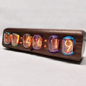 Sacesr Wood Nixie Tube Clock Retro Alarm Table Clock Digital Watch Union In12 Tube Electronic Desktop Clocks Black Walnut Gift 8K3Q7