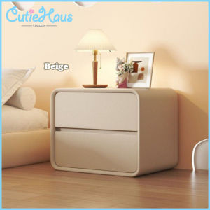 Cutiehaus Bedside Table Drawer Solid Wood Leather Side Table Bedroom Bedside Cabinet Meja Sisi Katil