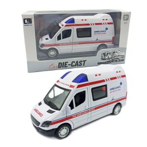 Alloy Die-cast Open Door Ambulance Musical Friction Car Toy for Kids (with Lights and Sounds)