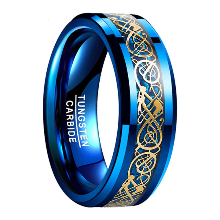 AVECON 8mm Mens Celtic Dragon Tungsten Carbide Wedding Band Blue/Black  Carbon Fiber Engagement Ring Size 5-14 Lazada PH