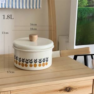 Enamel Milk Pan With Lid Vintage Pink Rose Kitchen Pots Offers Baby Food Pot Small Noodle Soup Pot Enamel Cookware Utensils for Cooking