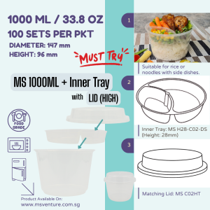 {MSV-WS} Round Microwavable with Inner Tray Plastic Takeaway Containers (840ml-1210ml) Anti Leak MS 1000B 1000ML 1210ML