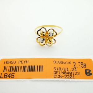 Cincin Clover/Semanggi Daun(SI YE CAO) Emas 916 Saiz 18 Yon Hing