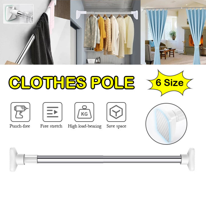 Telescopic Clothing Rod Punch-free Stainless Steel Hanging Clothes Pole ...