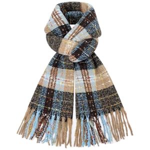 VCH Classic Plaid Knitted Scarf Soft Cold-proof Long Tassel Neckscarf Soft Polyester Women Thickened Scarf Men