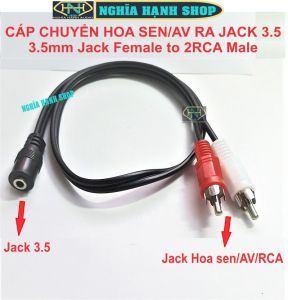 Cáp chuyển Jack Hoa sen AV ra Jack 3.5 dài 40 cm - Cáp chuyển Hoa sen AV Dương sang Jack 3.5 Âm - Jack 3.5 Female to 2RCA Male