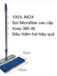 Cây lau nhà công nghiệp san hô 45cm 100% INOX cao cấp xoay 360 độ sợi Microfiber siêu thấm hút hiệu quả giá rẻ