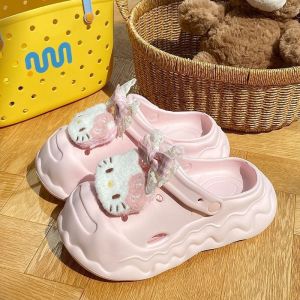 [Free Shipping] Hello Cartoon Clogs WomenS Summer Sandals Cute Beach Flip-Flops Non-Slip Height-Increasing Thick-Soled For Outdoor Wear