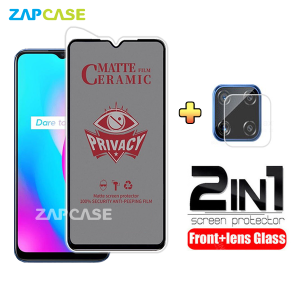 PAKET 2in1 Anti Gores Layar Privacy Realme C15 Free Tempered Glass Camera Lens