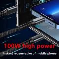 100W 3-in-1 Super Charging Cable 6A Micro USB Type C Fast Charger Type-C Data Cable for Samsung Android iOS Carry On. 