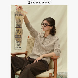 GIORDANO Women Sweaters Wool Blend Paisley Jacquard Sweaters Retro Fashionable Casual Loose Polo Sweaters 18355930