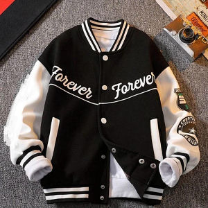 Jaket Forever Korean Baseball Varsity Fleece Full Print Tebal Premium OOTD Korean Style Casual Daily