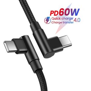 QWWRG PD 60W 0.25m/1m/2m/3m Double Elbow USB Type C to USB C 90 Degree Quick Charge Accessories Data cable Charge Wire Fast Charging Cable Type C Cord
