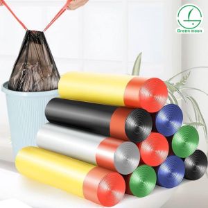 Green Moon 15PCS/Roll Thickened Garbage Bag Drawstring Disposable Colorful Plastic Trash Bags Portable Kitchen Home Multi-Purpose Household With Handle Environmental easy to mention