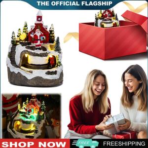 [LEAZEN]Resin Garden Ornament Light Up Musical Christmas Village Figurines for Holiday Decor and Gift Ideas