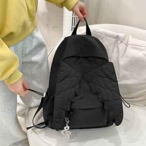 Cute Angel Wings Quilted Backpack Fashion Nylon School Bag Stylish Embroidered Pattern Casual Backpack Spacious Daily Travel Bag2026