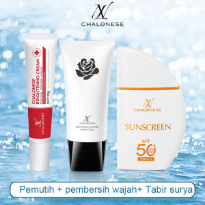 CHALONESE Paket(Facial Cleanser+cream whitening + sunscreen）Daily Skincare BPOM ANTI-UV SPF 50 PA+++ Moisturizer