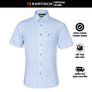 Sơ Mi Hoa Văn Tay Ngắn Trắng - Xanh Navy Form Tailor Fit Chống Nhăn Lai Ngang - Áo Nam Khatoco