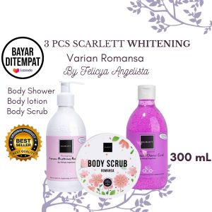 ( COD ) 3 Pcs Paket Scarlett Whitening Body Lotion + Body Scrub + Body shower Pomegrante