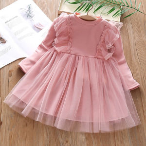 Bear Leader Girls Dresses Outfits Spring and Autumn New Fashion Girls Lace Long Sleeved Dress Vestidos Mesh Tutu Princess Dress