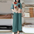 ZANZEA Womens Lady Elegant Sets Crew Neck Lantern Sleeve Graphic Print Tops Wide Leg Trousers Suits #0909. 