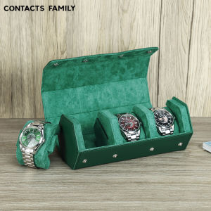 CONTACTS FAMILY Genuine Leather Watch Case For Men Women 3 Slots Luxury Watch Storage Box Organizer Watch Display Holder