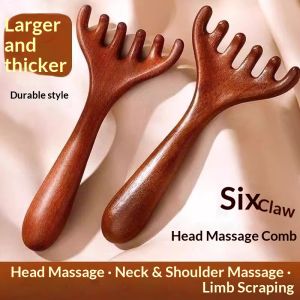 YZLong Six-Prong Wooden Head Massage Comb for Scalp Neck Shoulder and Body Acupressure Therapy
