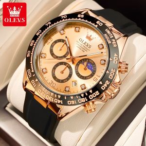 OLEVS Jam Tangan Pria Desain Baru 2023 Sport Asli Tahan Air Fashion Tampan Multifungs Mewah Silica Gel Strap