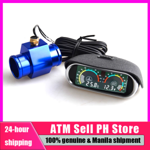 【Hot selling】AD 2 in 1 LCD Car Water Temp Gauge Water Temperature Sensor 10mm Meter Voltmeter Voltage Digital Horizontal 12v 24v Accessories