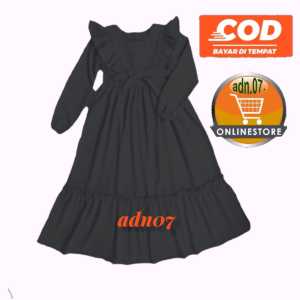 gamis hitam anak perempuan polos/gamis anak perempuan model ruffle usia 1-12 tahun
