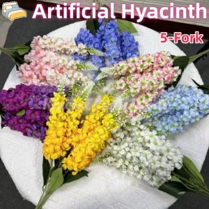 Artificial Hyacinth Fake Delphinium Floral Arrangement 5 Branches Realistic Silk Petals Plastic Stem Matibay Multi Color Home Wedding Party Decor
