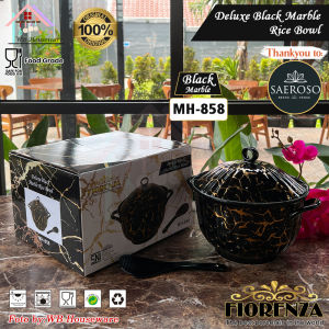 FIORENZA Sangku nasi keramik + centong + tutup motif white marble porcelain / wadah tempat nasi 858