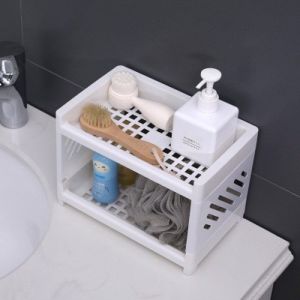 2 Layers Folding Desktop Storage Rack Shelf: Kitchen Bathroom Storage Rack Organizer Cosmetic Jewelry Rack